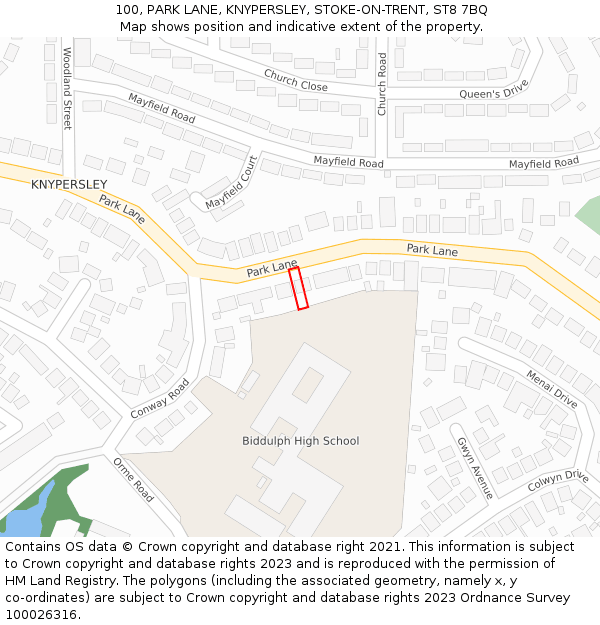 100, PARK LANE, KNYPERSLEY, STOKE-ON-TRENT, ST8 7BQ: Location map and indicative extent of plot