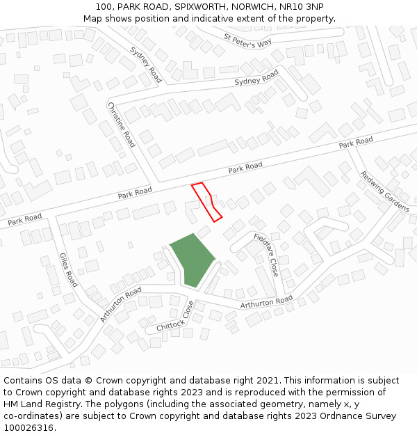 100, PARK ROAD, SPIXWORTH, NORWICH, NR10 3NP: Location map and indicative extent of plot