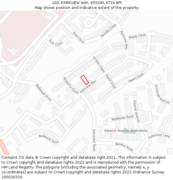 100, PARKVIEW WAY, EPSOM, KT19 8FF: Location map and indicative extent of plot
