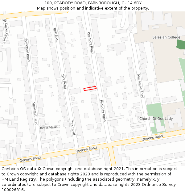 100, PEABODY ROAD, FARNBOROUGH, GU14 6DY: Location map and indicative extent of plot