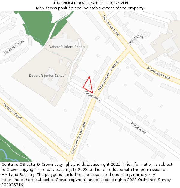 100, PINGLE ROAD, SHEFFIELD, S7 2LN: Location map and indicative extent of plot