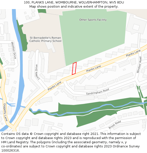 100, PLANKS LANE, WOMBOURNE, WOLVERHAMPTON, WV5 8DU: Location map and indicative extent of plot