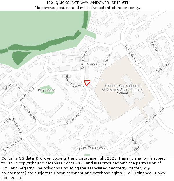 100, QUICKSILVER WAY, ANDOVER, SP11 6TT: Location map and indicative extent of plot