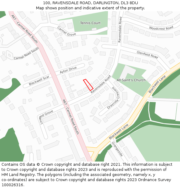 100, RAVENSDALE ROAD, DARLINGTON, DL3 8DU: Location map and indicative extent of plot