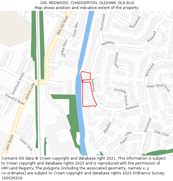 100, REDWOOD, CHADDERTON, OLDHAM, OL9 9UG: Location map and indicative extent of plot