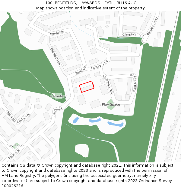 100, RENFIELDS, HAYWARDS HEATH, RH16 4UG: Location map and indicative extent of plot