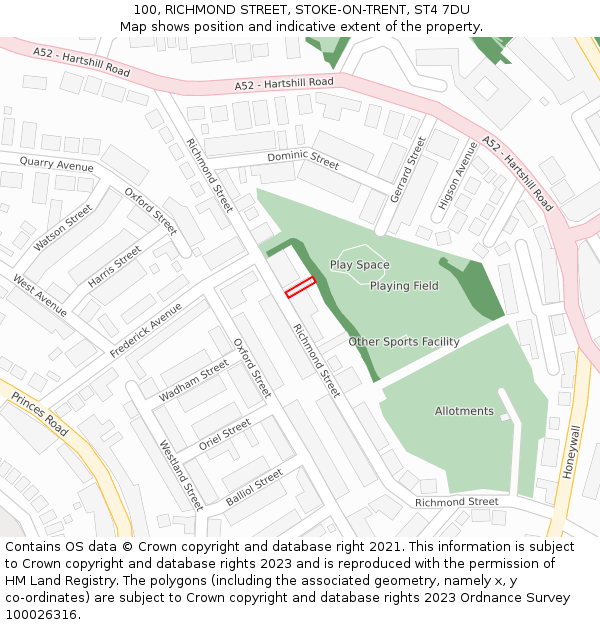 100, RICHMOND STREET, STOKE-ON-TRENT, ST4 7DU: Location map and indicative extent of plot