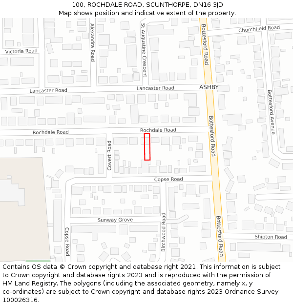 100, ROCHDALE ROAD, SCUNTHORPE, DN16 3JD: Location map and indicative extent of plot