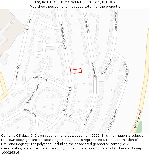 100, ROTHERFIELD CRESCENT, BRIGHTON, BN1 8FP: Location map and indicative extent of plot