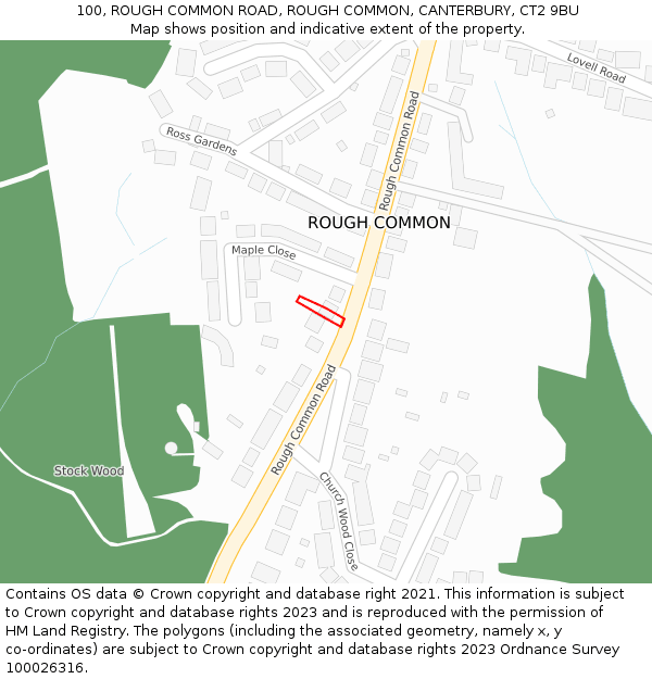 100, ROUGH COMMON ROAD, ROUGH COMMON, CANTERBURY, CT2 9BU: Location map and indicative extent of plot