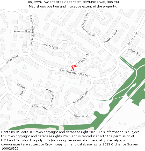 100, ROYAL WORCESTER CRESCENT, BROMSGROVE, B60 2TA: Location map and indicative extent of plot