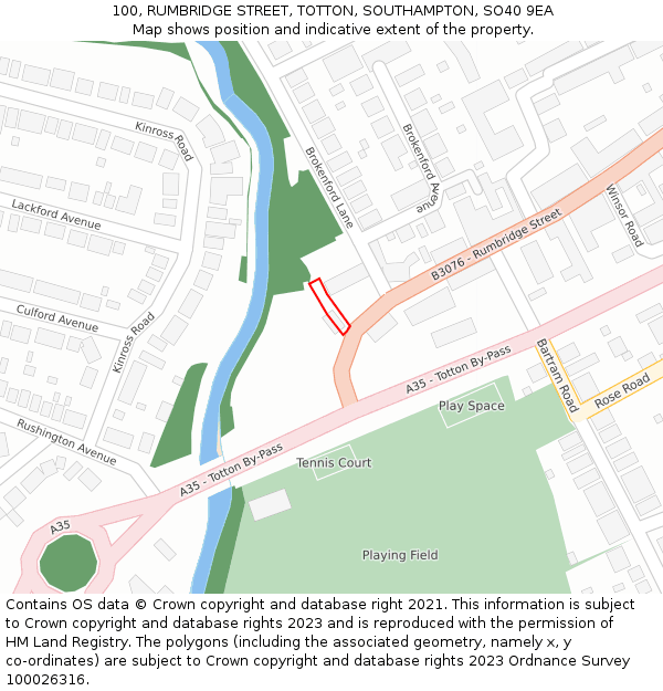 100, RUMBRIDGE STREET, TOTTON, SOUTHAMPTON, SO40 9EA: Location map and indicative extent of plot