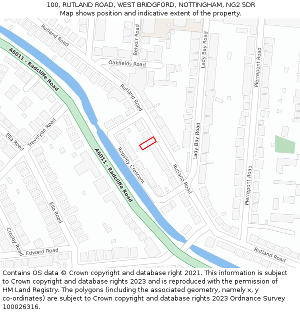 100, RUTLAND ROAD, WEST BRIDGFORD, NOTTINGHAM, NG2 5DR: Location map and indicative extent of plot