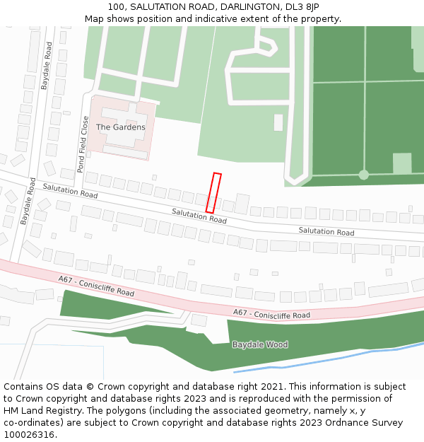 100, SALUTATION ROAD, DARLINGTON, DL3 8JP: Location map and indicative extent of plot