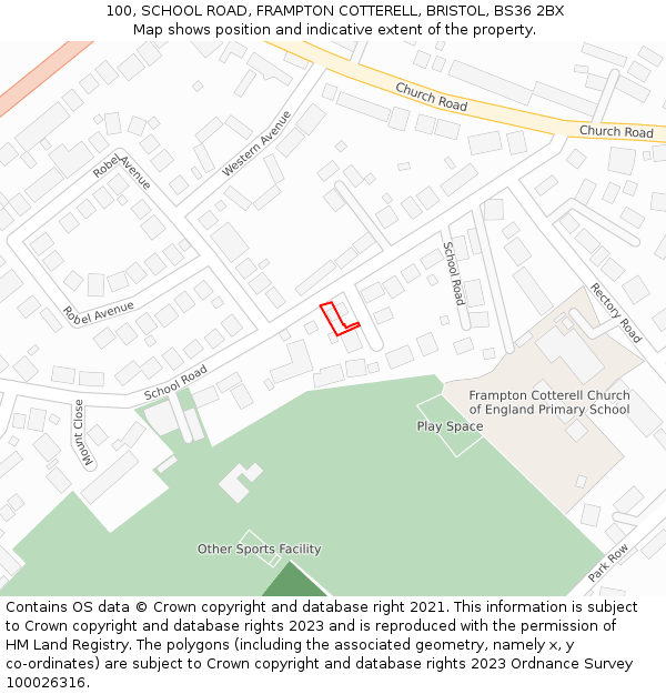 100, SCHOOL ROAD, FRAMPTON COTTERELL, BRISTOL, BS36 2BX: Location map and indicative extent of plot