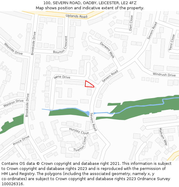 100, SEVERN ROAD, OADBY, LEICESTER, LE2 4FZ: Location map and indicative extent of plot