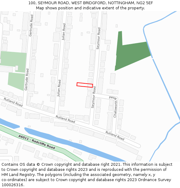 100, SEYMOUR ROAD, WEST BRIDGFORD, NOTTINGHAM, NG2 5EF: Location map and indicative extent of plot