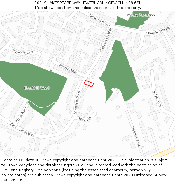 100, SHAKESPEARE WAY, TAVERHAM, NORWICH, NR8 6SL: Location map and indicative extent of plot