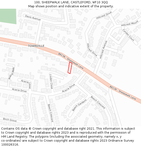 100, SHEEPWALK LANE, CASTLEFORD, WF10 3QQ: Location map and indicative extent of plot