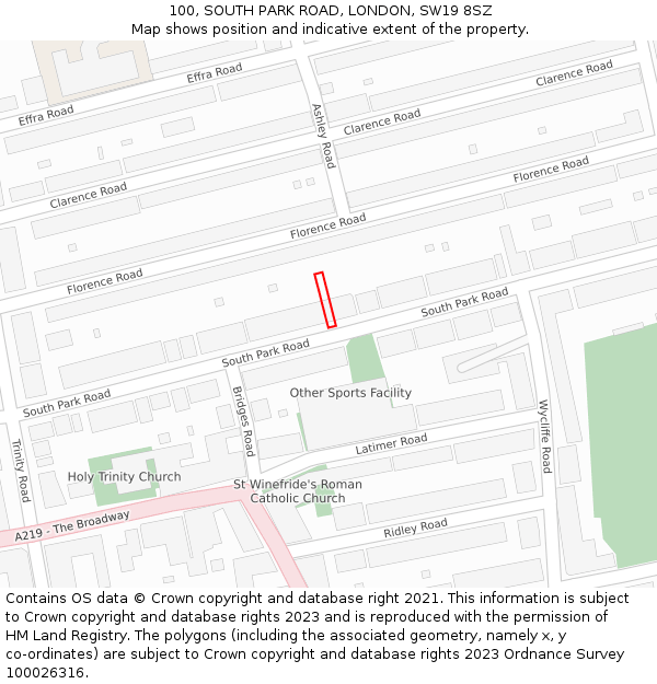 100, SOUTH PARK ROAD, LONDON, SW19 8SZ: Location map and indicative extent of plot