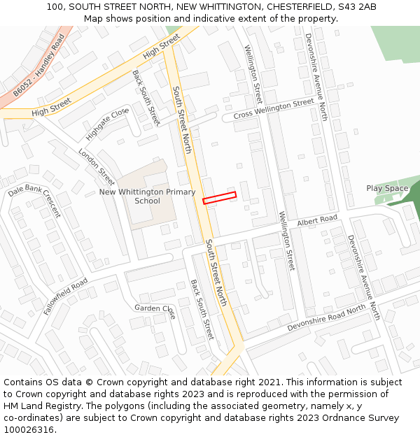 100, SOUTH STREET NORTH, NEW WHITTINGTON, CHESTERFIELD, S43 2AB: Location map and indicative extent of plot
