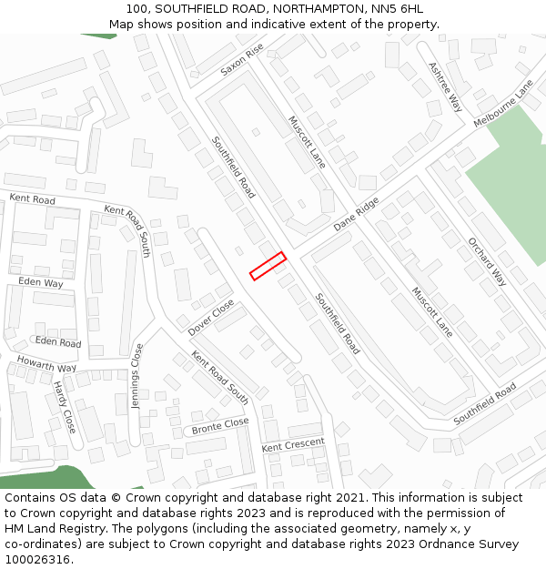 100, SOUTHFIELD ROAD, NORTHAMPTON, NN5 6HL: Location map and indicative extent of plot