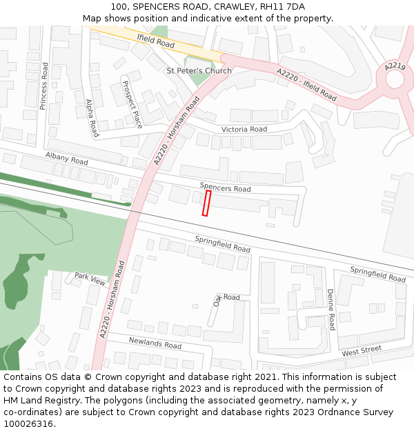 100, SPENCERS ROAD, CRAWLEY, RH11 7DA: Location map and indicative extent of plot