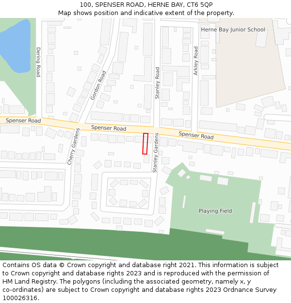 100, SPENSER ROAD, HERNE BAY, CT6 5QP: Location map and indicative extent of plot