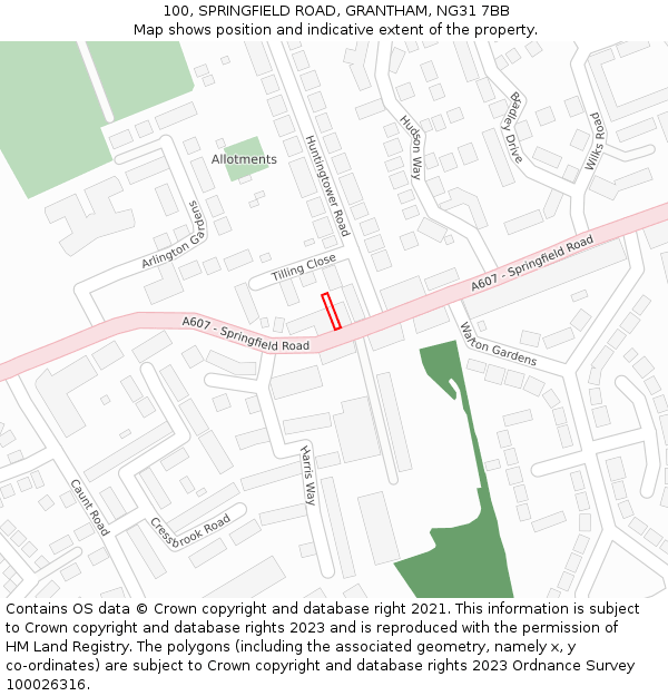 100, SPRINGFIELD ROAD, GRANTHAM, NG31 7BB: Location map and indicative extent of plot