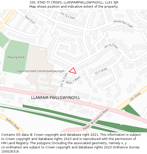 100, STAD TY CROES, LLANFAIRPWLLGWYNGYLL, LL61 5JR: Location map and indicative extent of plot