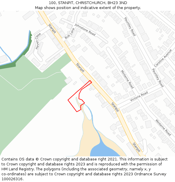 100, STANPIT, CHRISTCHURCH, BH23 3ND: Location map and indicative extent of plot