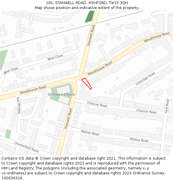 100, STANWELL ROAD, ASHFORD, TW15 3QH: Location map and indicative extent of plot