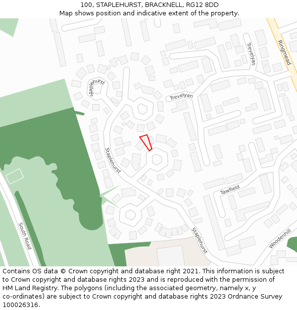 100, STAPLEHURST, BRACKNELL, RG12 8DD: Location map and indicative extent of plot