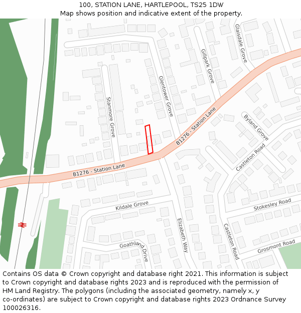 100, STATION LANE, HARTLEPOOL, TS25 1DW: Location map and indicative extent of plot