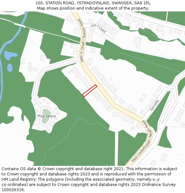 100, STATION ROAD, YSTRADGYNLAIS, SWANSEA, SA9 1PL: Location map and indicative extent of plot