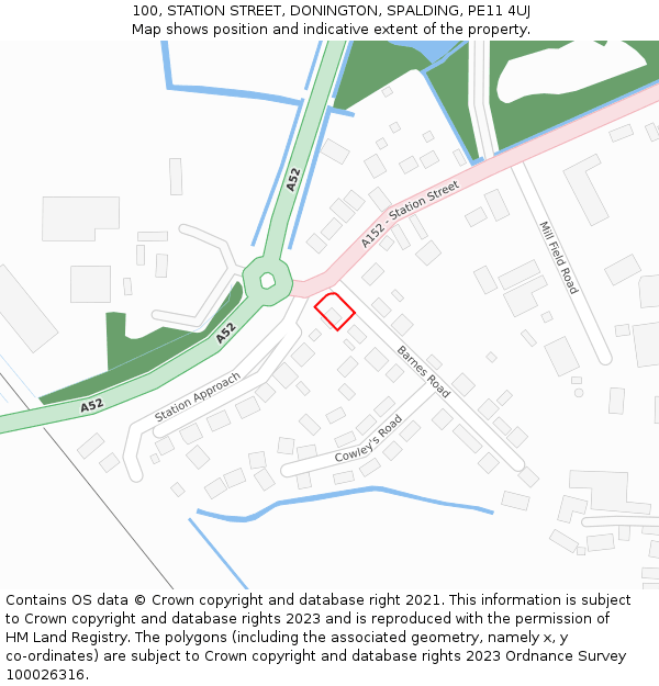 100, STATION STREET, DONINGTON, SPALDING, PE11 4UJ: Location map and indicative extent of plot