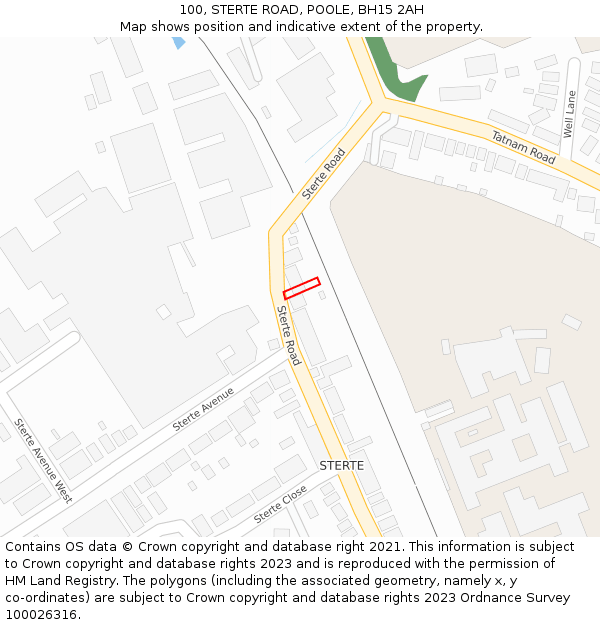 100, STERTE ROAD, POOLE, BH15 2AH: Location map and indicative extent of plot