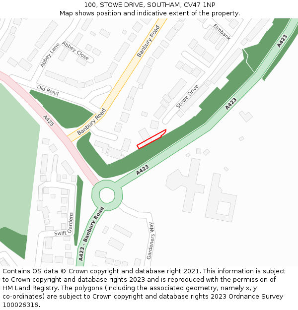 100, STOWE DRIVE, SOUTHAM, CV47 1NP: Location map and indicative extent of plot