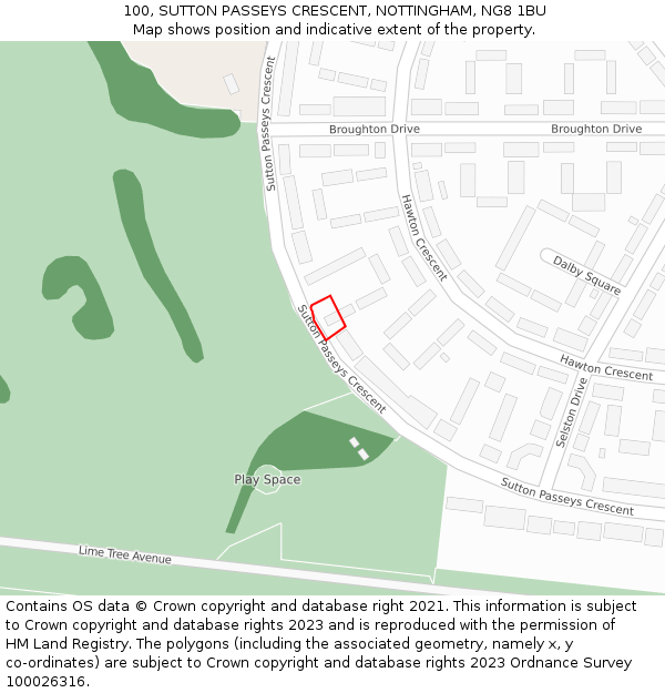 100, SUTTON PASSEYS CRESCENT, NOTTINGHAM, NG8 1BU: Location map and indicative extent of plot