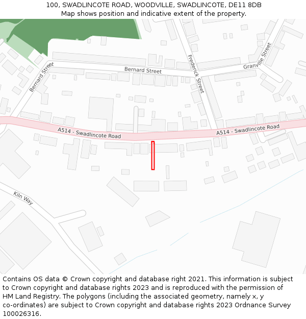 100, SWADLINCOTE ROAD, WOODVILLE, SWADLINCOTE, DE11 8DB: Location map and indicative extent of plot