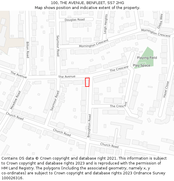 100, THE AVENUE, BENFLEET, SS7 2HG: Location map and indicative extent of plot