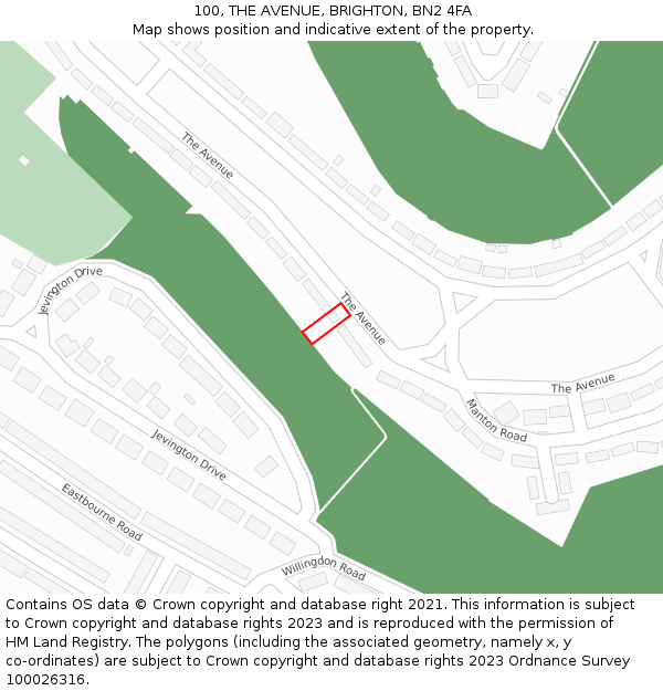 100, THE AVENUE, BRIGHTON, BN2 4FA: Location map and indicative extent of plot