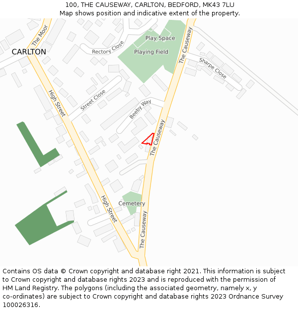 100, THE CAUSEWAY, CARLTON, BEDFORD, MK43 7LU: Location map and indicative extent of plot