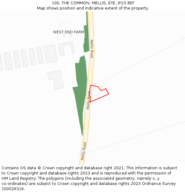 100, THE COMMON, MELLIS, EYE, IP23 8EF: Location map and indicative extent of plot