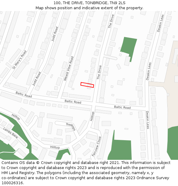 100, THE DRIVE, TONBRIDGE, TN9 2LS: Location map and indicative extent of plot