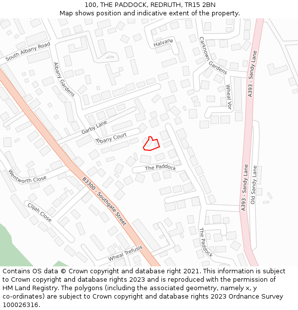 100, THE PADDOCK, REDRUTH, TR15 2BN: Location map and indicative extent of plot