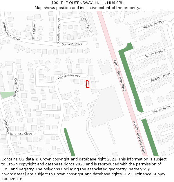 100, THE QUEENSWAY, HULL, HU6 9BL: Location map and indicative extent of plot