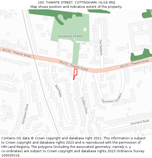 100, THWAITE STREET, COTTINGHAM, HU16 4RQ: Location map and indicative extent of plot