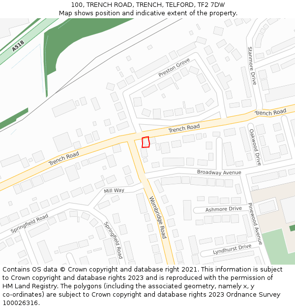 100, TRENCH ROAD, TRENCH, TELFORD, TF2 7DW: Location map and indicative extent of plot