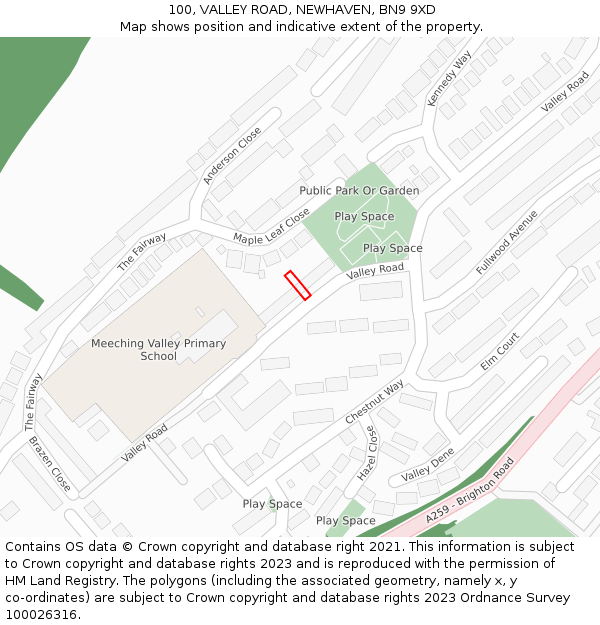 100, VALLEY ROAD, NEWHAVEN, BN9 9XD: Location map and indicative extent of plot